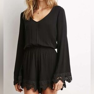 Black Lace Detail Romper Keyhole Bell Sleeve Size Small Gothic Dark Fairycore